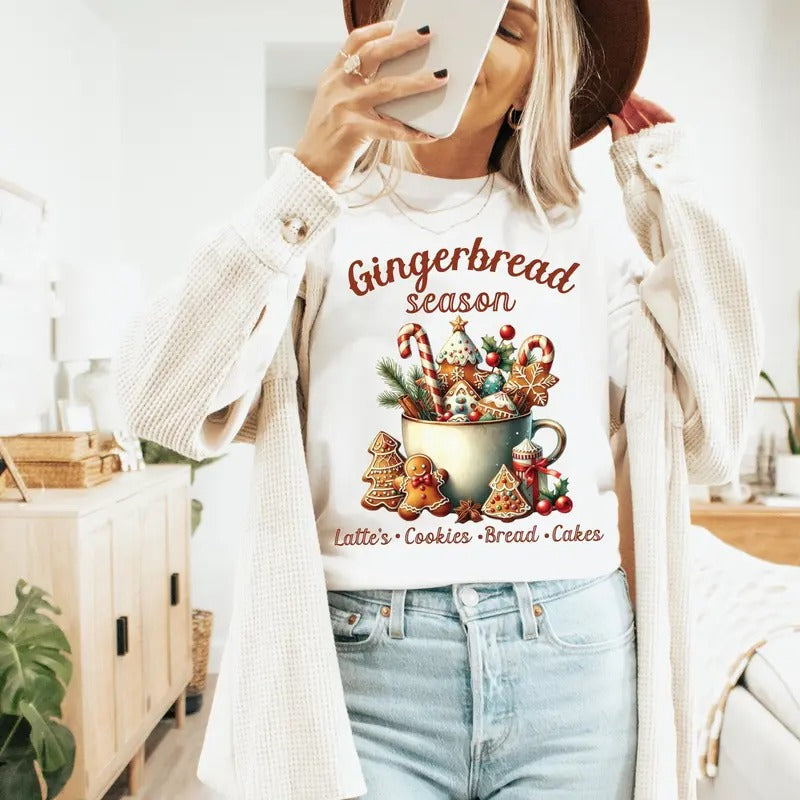 Unisex Christmas Baking Tee, Gingerbread Season Shirt, Cute Holiday Cookies Tee & Gingerbread Latte Gift for Christmas