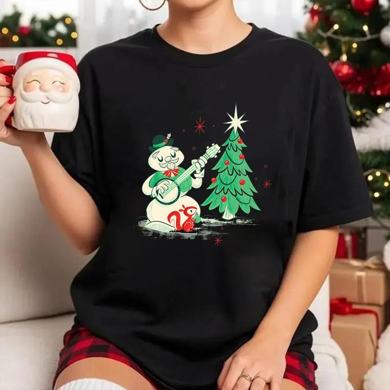 Unisex Christmas Banjo-Playing Snowman and Christmas Tree 100% Cotton T-Shirt ,Christmas Gift Hoodie, Sweatshirt