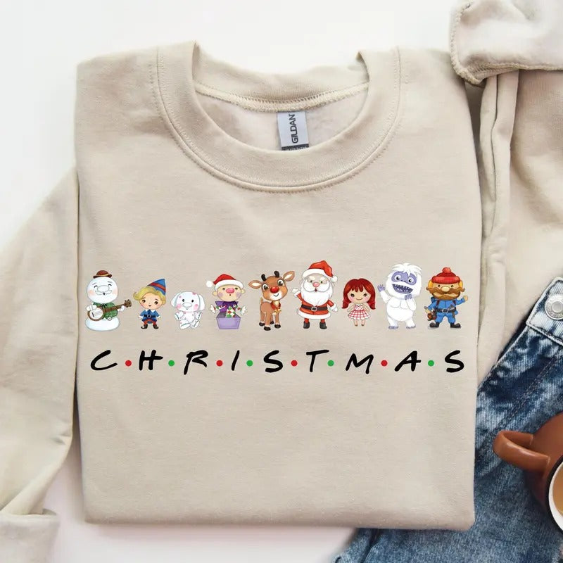 Unisex Christmas Friend Sweatshirt, Loose Fit Holiday Crewneck, Medium-heavy Fabric - Pullover christmas sweatshirt...