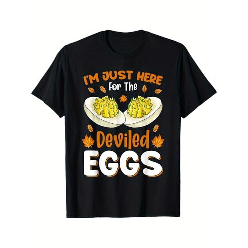 Unisex Cotton T-Shirt with "I'm Just Here for The Deviled Eggs" Print - Geometric Pattern, Regular Fit, Round Neck,...