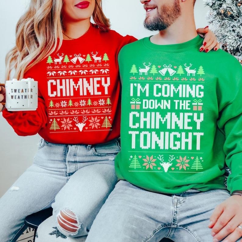 Unisex Couples Christmas Sweatshirt, Funny Ugly Sweater T-Shirts, Hoodie | UrbanDripWear.com