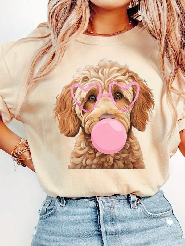 Unisex Dog Pattern Printed T-Shirt, Fashionable Comfortable Casual Top, Ideal for Daily Wear, Teenage Fashion and Trendy...