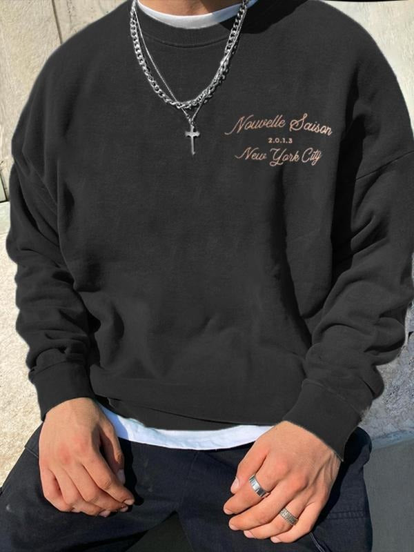 Unisex Essentials Sweatshirt Men's Letter Print Drop Shoulder Sweatshirt Without Tee & Necklace, Regular Fit Casual Soft...