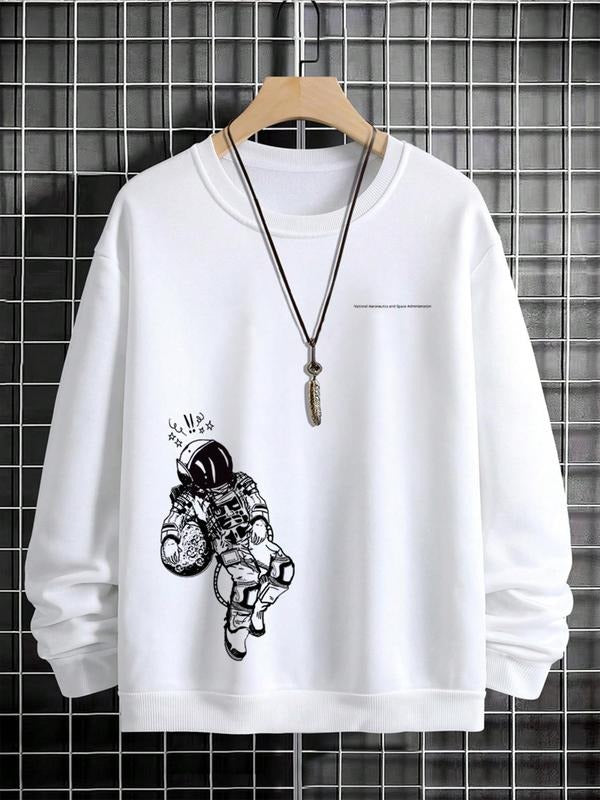 Unisex Essentials Sweatshirt Men's Regular Fit Cartoon & Letter Print Drop Shoulder Pullover Without Necklace, Casual...