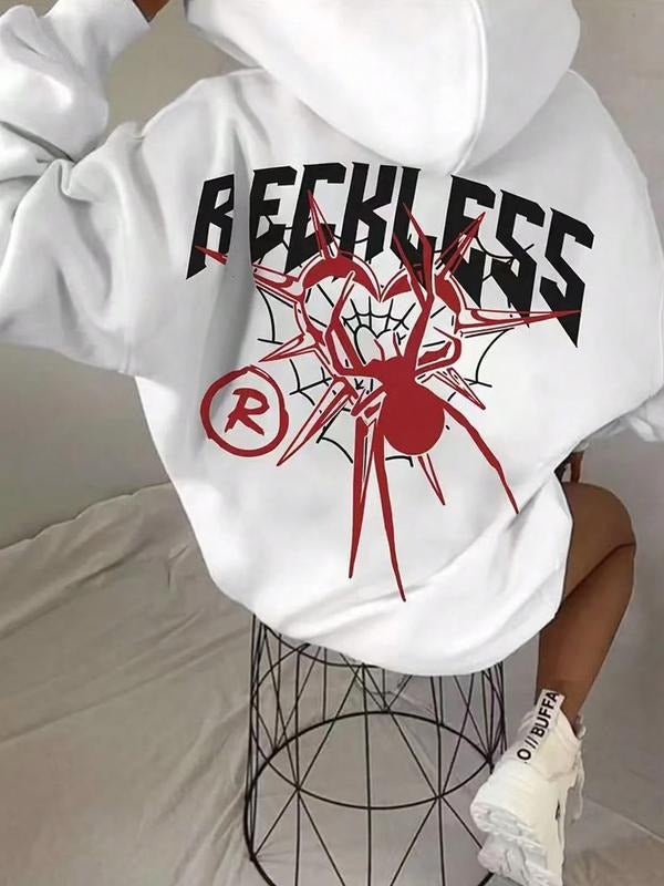 Unisex Fall Winter Hooded Sweatshirt, Animal Print Letter Design, Loose-Fitting Casual Wear, Warm Sportswear for Outdoor...