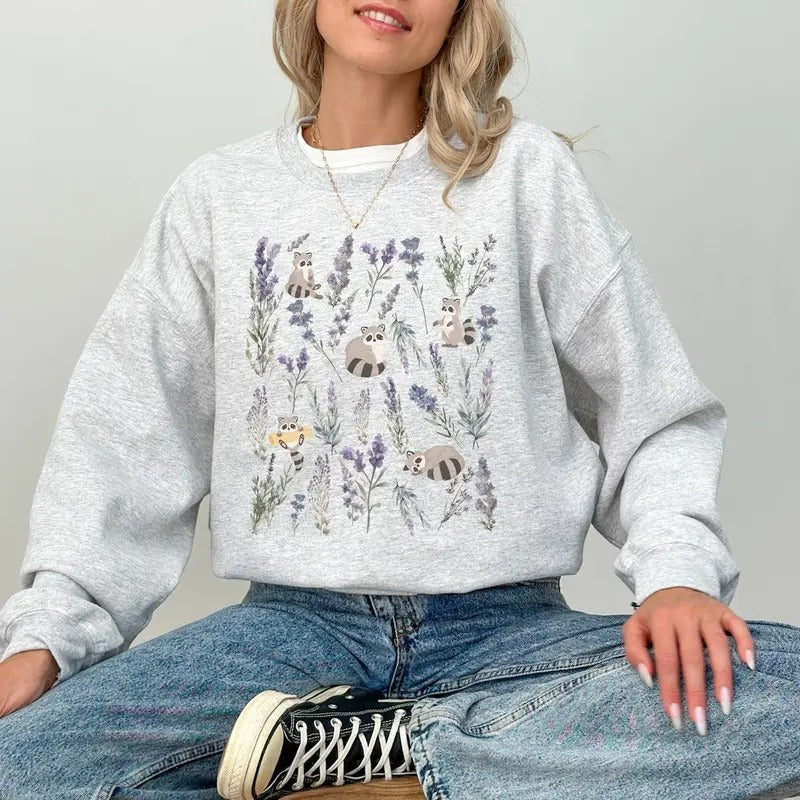 Unisex Flower Raccoon Sweatshirt T-Shirts, Hoodie | UrbanDripWear.com