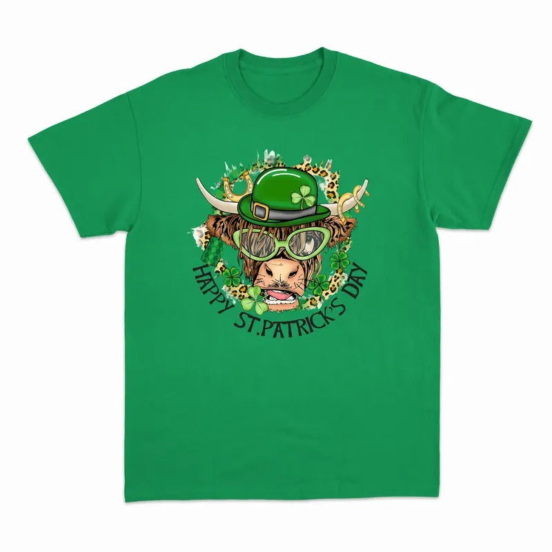 Unisex Happy St. Patrick's Day Highland Cow   T-Shirt  , Sweatshirt  and Hoodie | UrbanDripWear.com