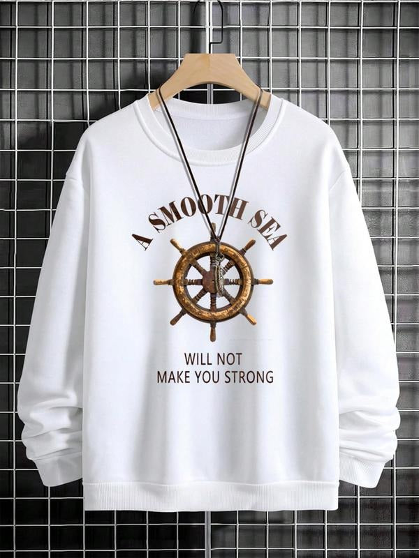 Unisex Men's Cartoon & Letter Print Drop Shoulder  Essentials Sweatshirt without Necklace, Regular Fit Casual Soft...