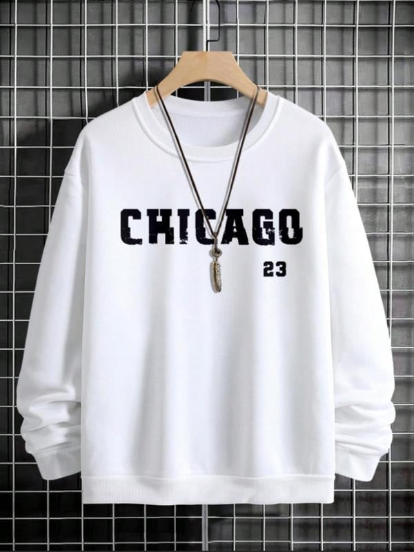 Unisex Men's Letter & Number Print Drop Shoulder Essentials Sweatshirt without Necklace, Regular Fit Casual Soft Comfy...