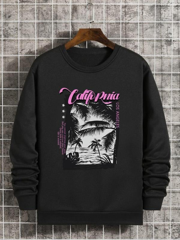 Unisex Men's Letter & Tree Print Round Neck Long Sleeve Essentials Sweatshirt, Regular Fit Graphic Crewneck Pullover for...