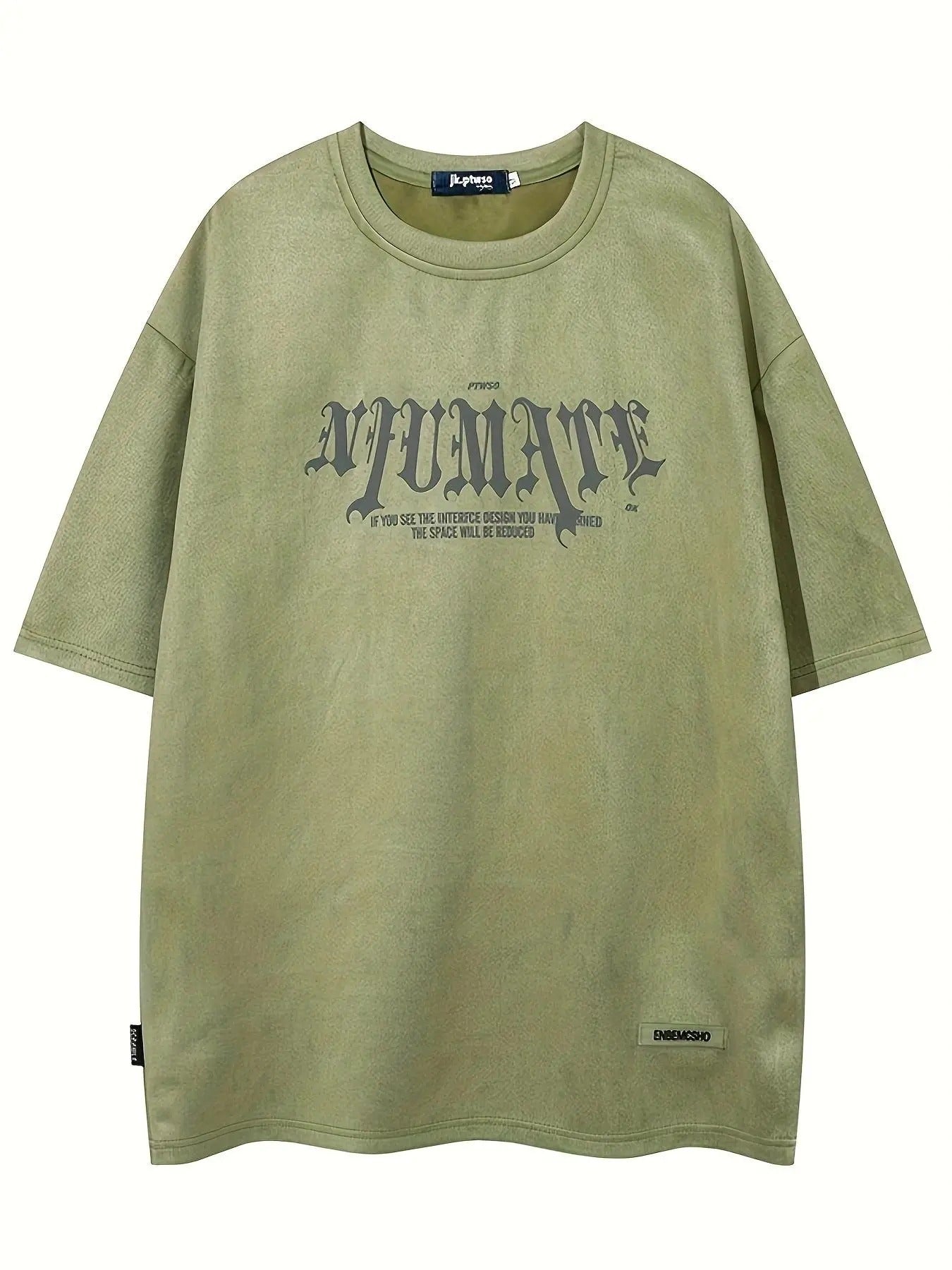 Unisex Men's Letter Print Drop Shoulder Tee, Loose Casual Patched Half Sleeve Round Neck T-Shirt for Summer, Fashion...