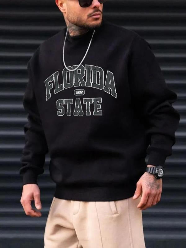 Unisex Men's Letter Print Round Neck Essentials Sweatshirt without Necklace, Regular Fit Casual Long Sleeve Pullover for...