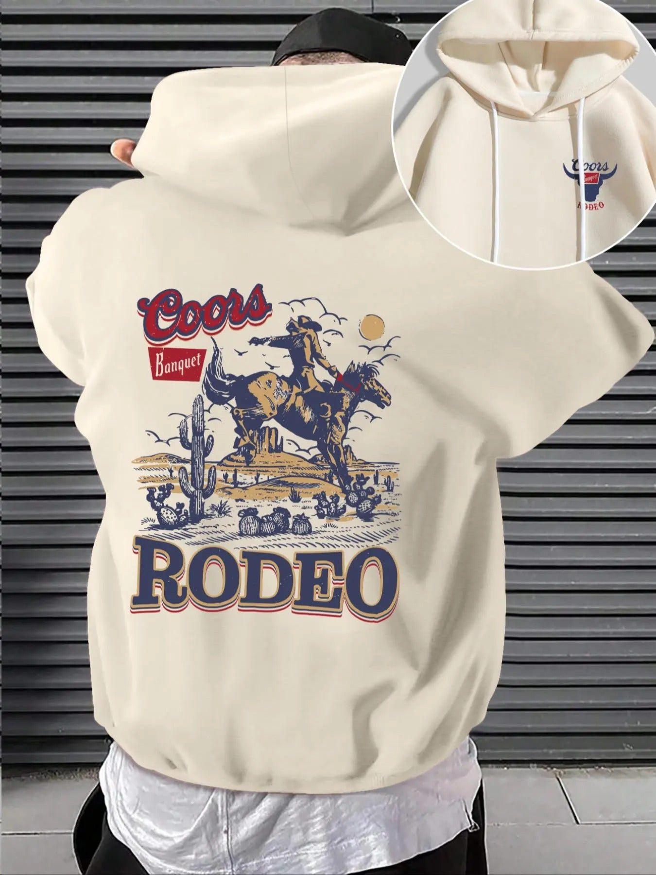 Unisex Men's Regular Fit Cowboy & Letter Print Hoodie, Casual Comfy Long Sleeve Hooded Sweatshirt for Daily Wear, Men's...