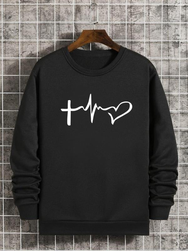 Unisex Men's Regular Fit Graphic Round Neck Sweatshirt, Longsleeves Menswear, Casual Crew Neck Pullover For Fall &...
