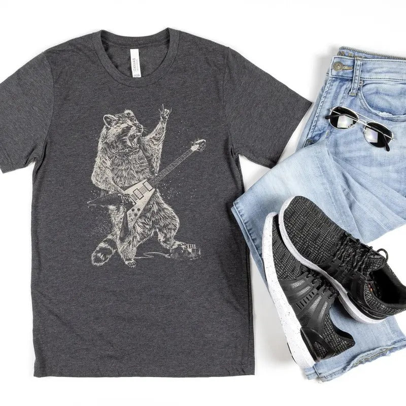 Unisex Rockstar Raccoon Shirt Hoodie, Sweatshirt | UrbanDripWear.com