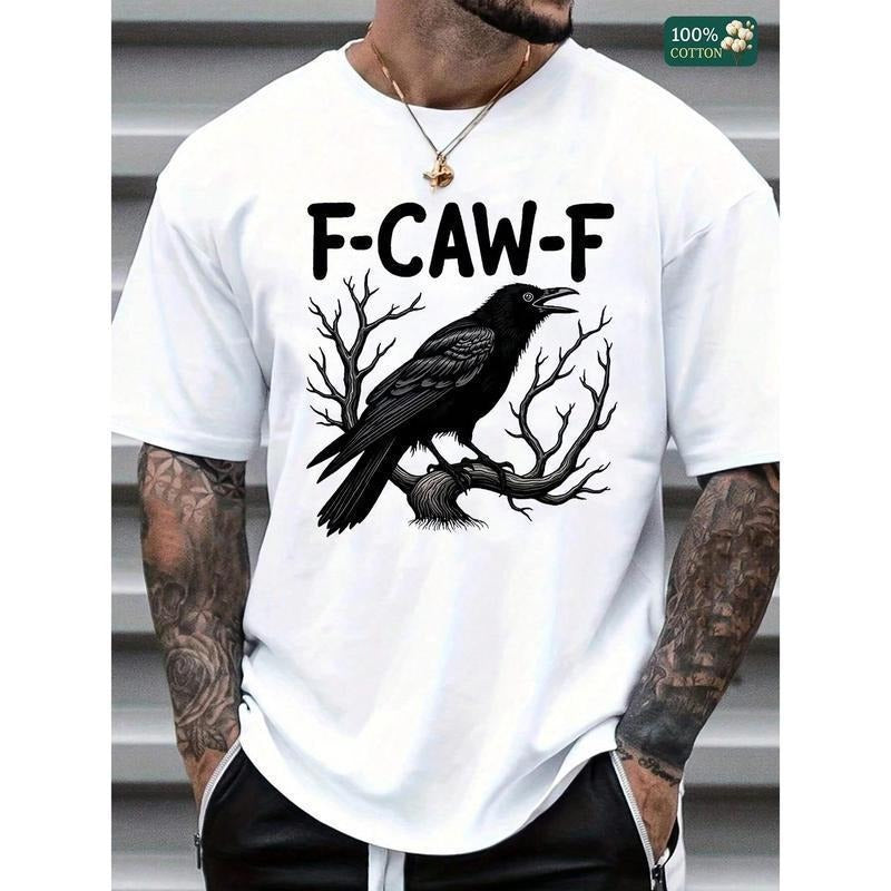 Unisex Round Neck Short - Sleeve "F-CAW-F" Raven Graphic T - Shirt Cotton T-Shirt Hoodie, Sweatshirt | UrbanDripWear.com