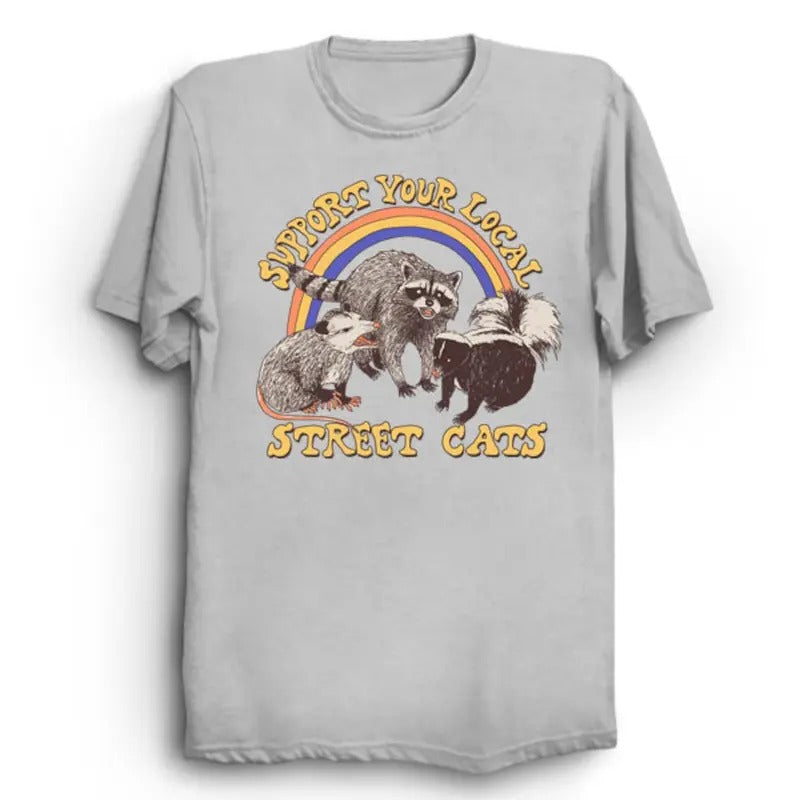 Unisex Street Cats Shirt - Cool Funny Opossum , Possum Raccoon shirt Cotton Menswear Hoodie, Sweatshirt | UrbanDripWear.com