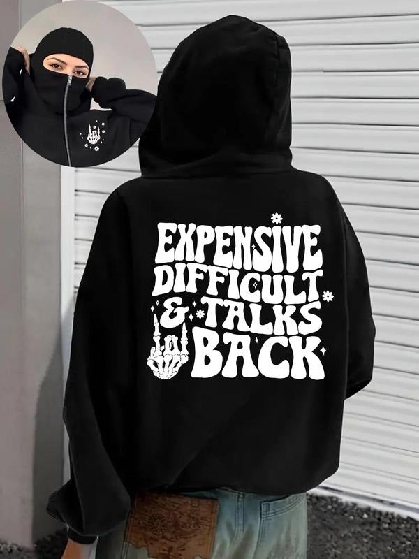 Unisex Street Style Hooded Sweatshirt, Halloween Skull Letter Print, Loose-Fitting Long Sleeve, Casual Fall Winter Wear,...