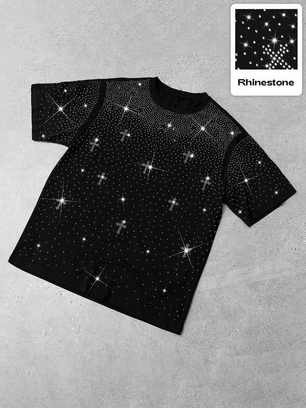 Unisex Streetwear Sparkle Cross Pattern T-Shirt, Y2K Gothic Style, Christian Faith, Emo Fashion, Back to School, Party...