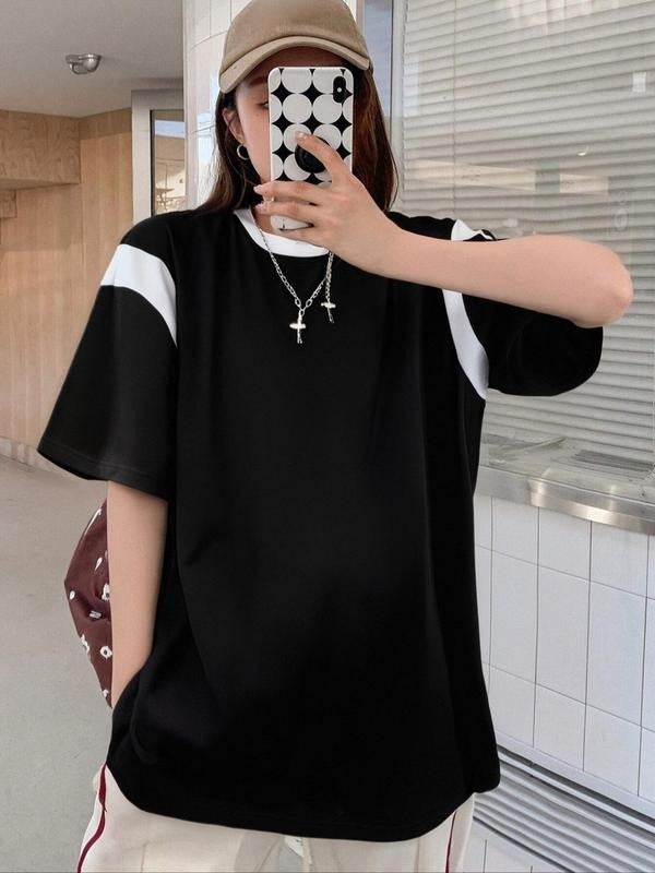 Unisex Striped Print Round Neck Tee, Casual Fashion Breathable Short Sleeve T-shirt for Summer, Women's Top for Daily...