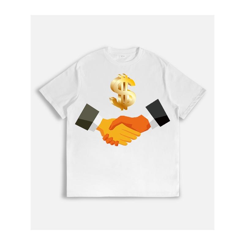Unisex T - Shirt with Handshake and Dollar Sign Graphic