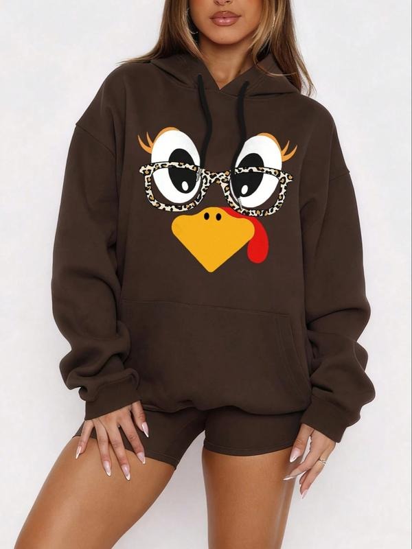 Unisex Thanksgiving Turkey Print Hooded Sweatshirt, Casual Loose-Fitting Long Sleeve, Fall & Winter Holiday Party Wear...