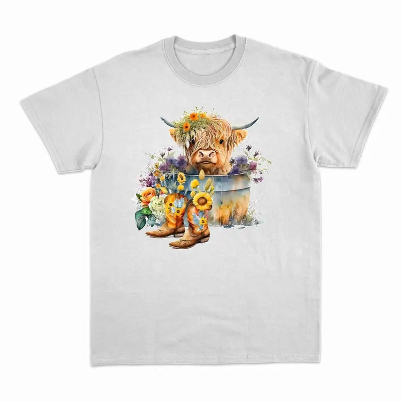 Unisex _Flower and Cow shirt, Cute Highland Cow T-Shirt  , Sweatshirt  and Hoodie | UrbanDripWear.com