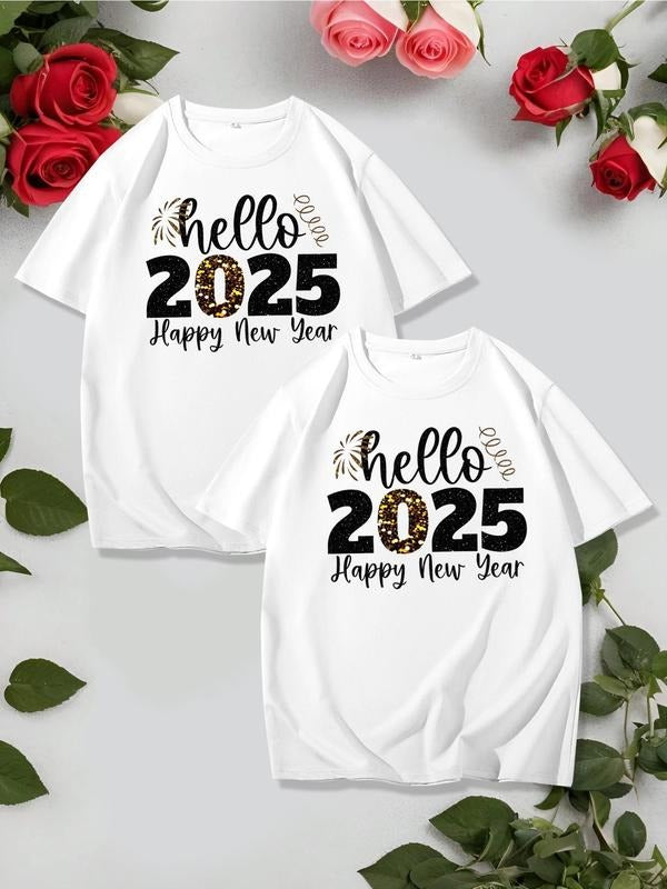 Unisex's 2025 Number Print Round Neck Tee, Casual Comfortable Short Sleeve T-shirt for Daily Wear, Unisex Couple Top for...