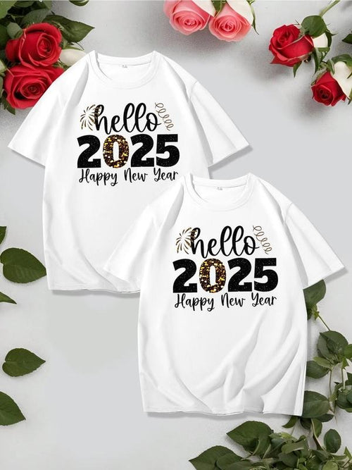 Unisex's 2025 Number Print Round Neck Tee, Casual Comfortable Short Sleeve T-shirt for Daily Wear, Unisex Couple Top for...