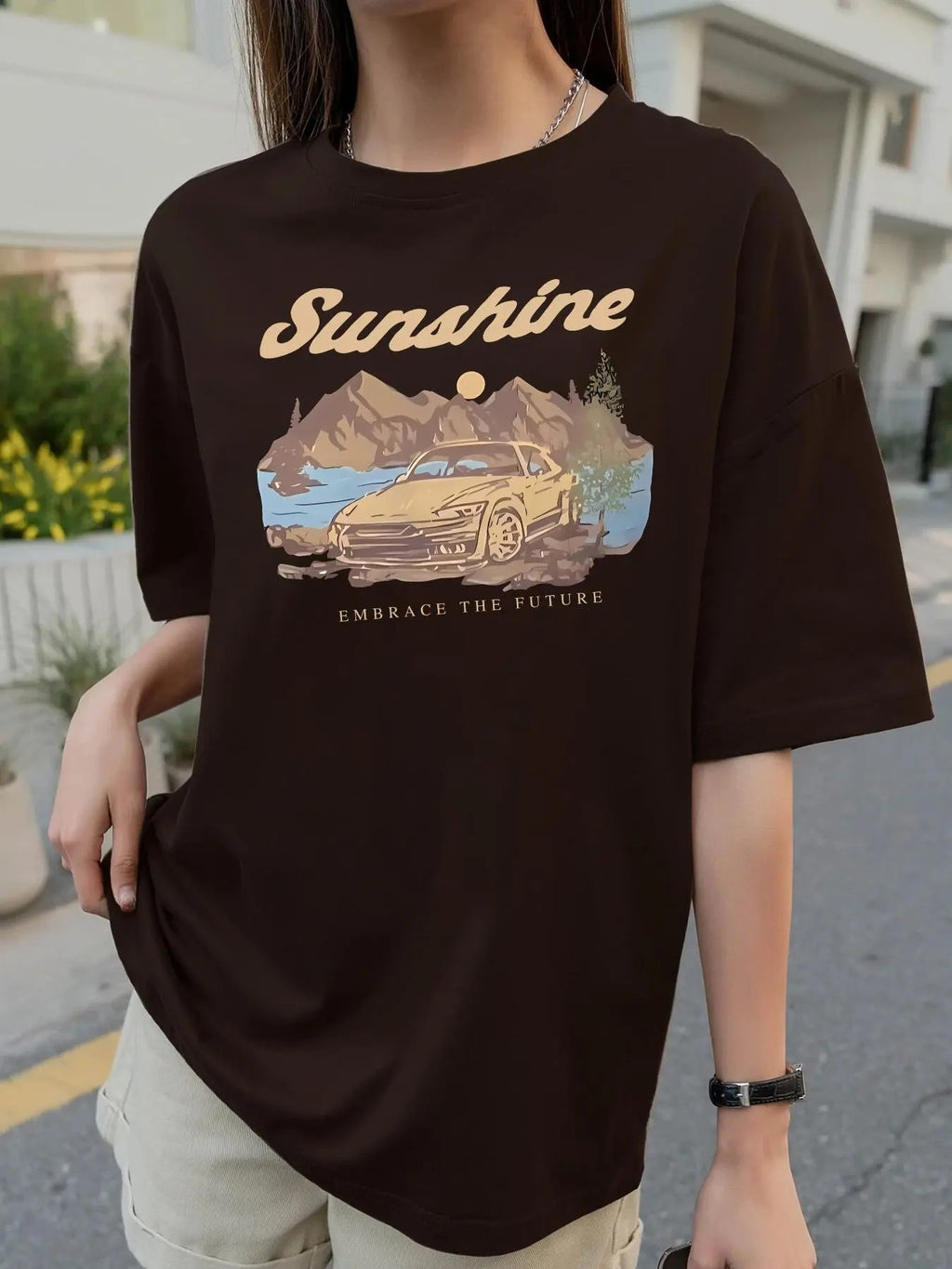 Unisex's Landscape & Car Print Round Neck Tee, Casual Half Sleeve T-shirt for Daily Wear, Unisex's Tops for All Seasons...