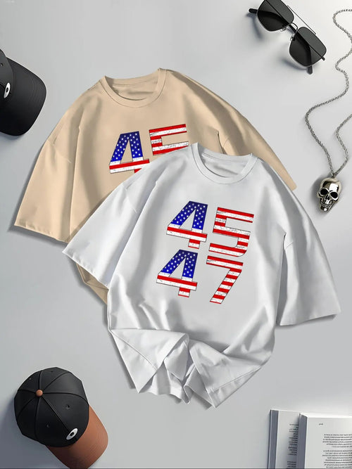 Unisex's Letter Print Round Neck Tee, Regular Fit Casual Short Sleeve T-shirt for Summer, Men's Top for Daily Wear...