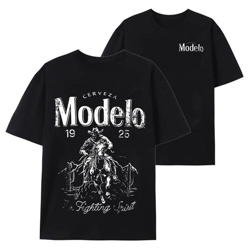 Unisex's Washed Distressed Modelo Cowboy Tee, Regular Fit Street Fashion Casual Comfy Short Sleeve Round Neck T-shirt for...