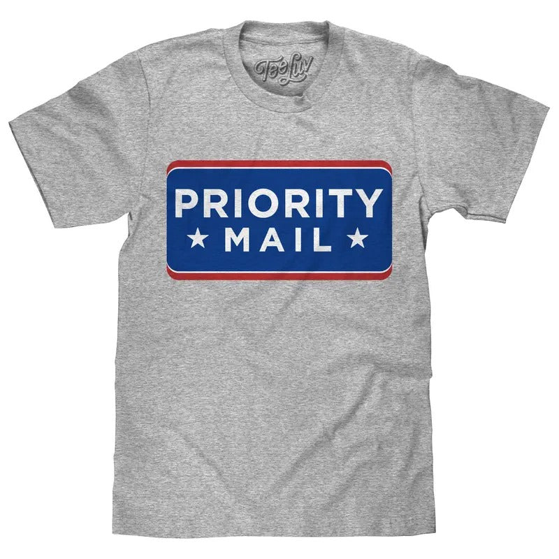 United States Postal Service USPS Priority Mail T-Shirt - Athletic Heather Gray Hoodie, Sweatshirt | UrbanDripWear.com