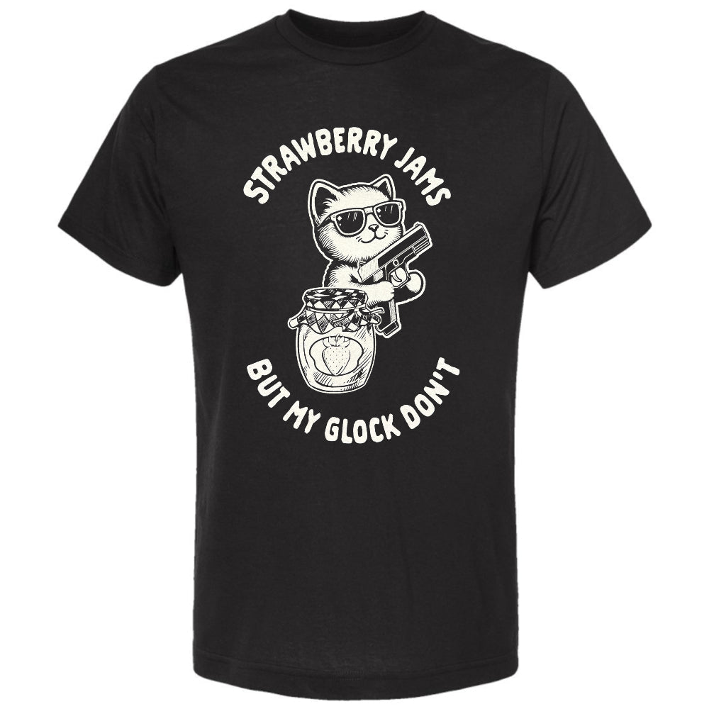 Strawberry Jams But My Glock Don't Black Adult T-Shirt