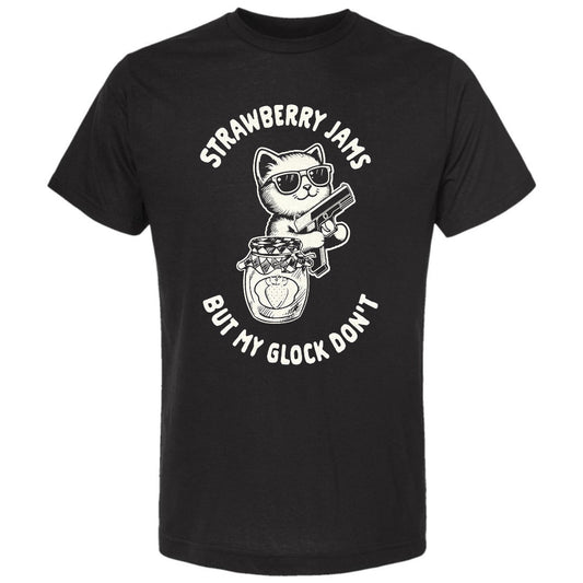Strawberry Jams But My Glock Don't Black Adult T-Shirt