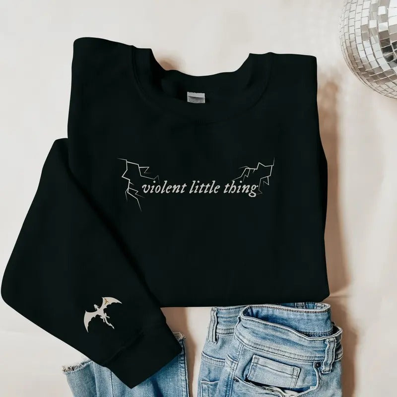 [Up To 5XL] Violent Little Thing Sweatshirt With Dragon Sleeve Print Crewneck Bookish Sweater Fourth Wing Iron Flame Fan...
