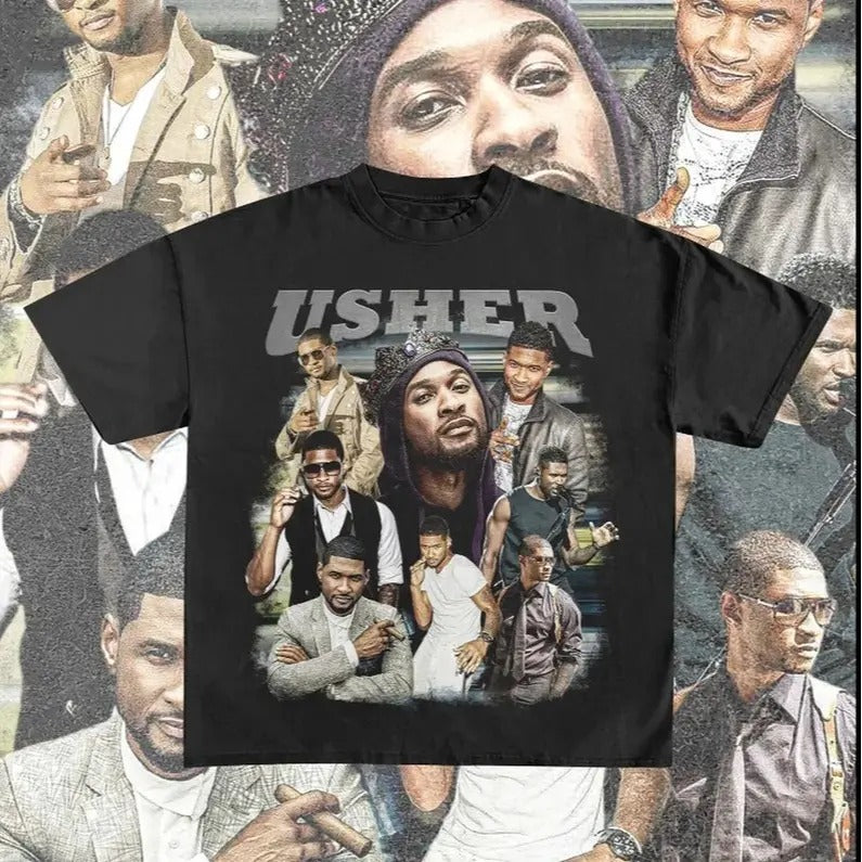 Usher Tshirt - 90s Vintage x Bootleg Style Rap Tee Cotton Menswear Hoodie, Sweatshirt | UrbanDripWear.com