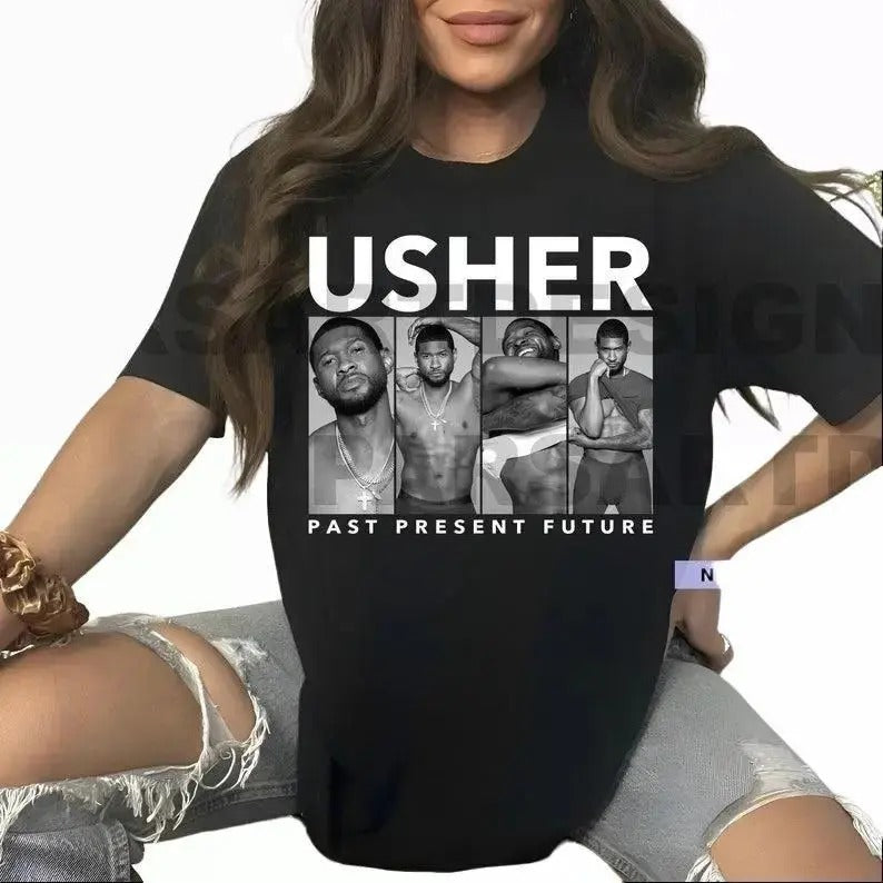 Usher Tshirt , Ussher past present future world Tour t-shirt ,Usher fan merch , Usher gift Top Womenswear Hoodie, Sweatshirt