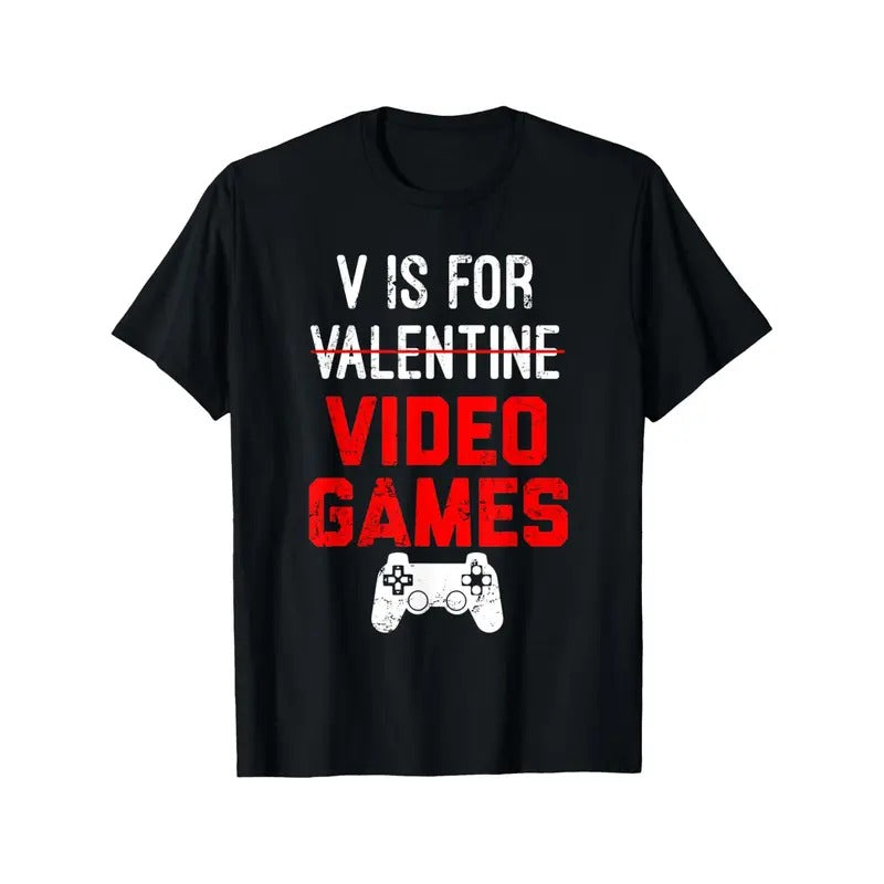 V Is For Video Games Men T-Shirts, Funny Valentines Day Novelty Graphic Printed Tee, Short Sleeve Boys Valentine'S Day...