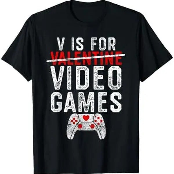 V is for Video Games Valentines Day Gamer Men Boys Gift T-Shirt Hoodie, Sweatshirt | UrbanDripWear.com