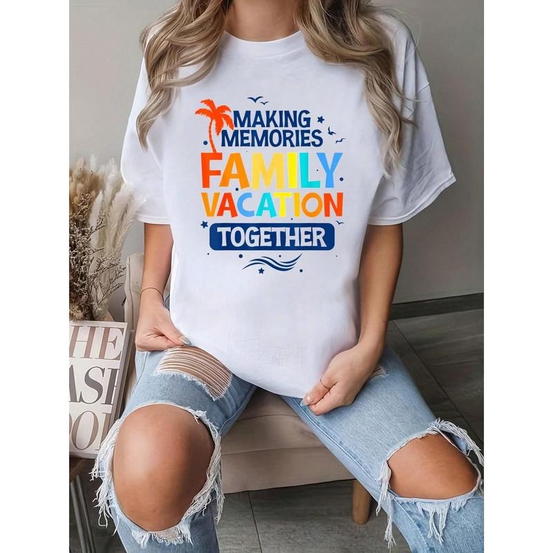 Vacation Cruise Print T-Shirt for  Women - Short Sleeve Casual Breathable Comfortable Summer Spring Essential - Matching...