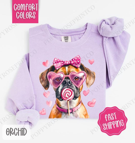 Valentine Boxer Comfort Colors Sweatshirt, Valentine's Day Women's Crewneck, Cute Women's Sweater