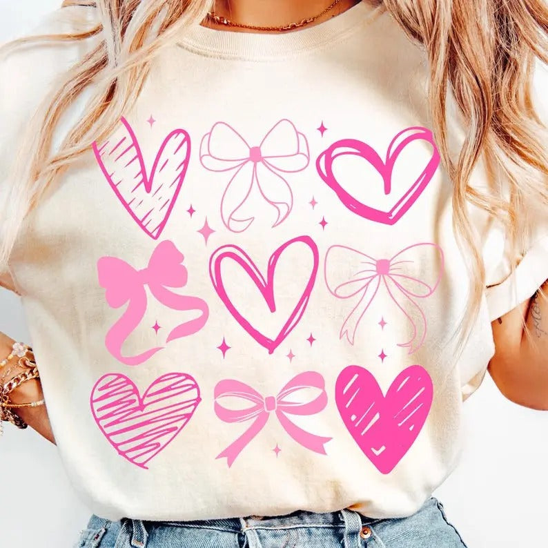 Valentine Coquette Heart tshirt,sweatshirt,hoodie, Valentine's Day Coquette sweatshirt, Valentine Bow tshirt, XoXo...