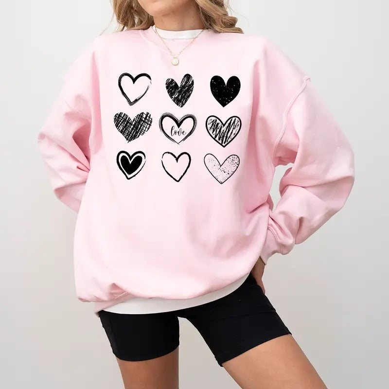 Valentine Hearts Sweatshirt for Women, Cute Love Sweatshirt, Teacher Valentine Shirt