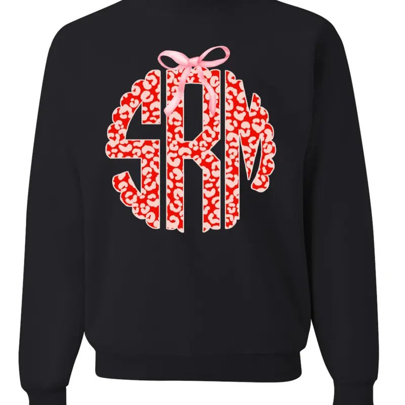 Valentine Leopard Monogram with Bow  Unisex NuBlend Crew Sweatshirt PREPPY MONOGRAM GIRLY T-Shirts, Hoodie