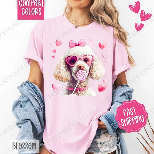 Valentine Poodle Shirt Comfort Colors, Valentine's Day Women's Tee, Cute Women's Tshirt