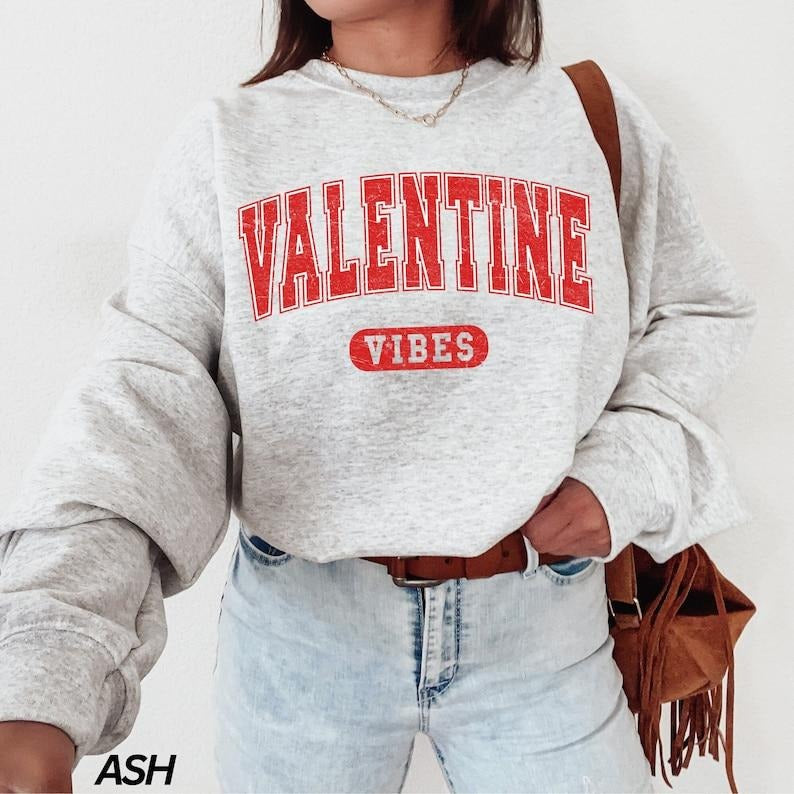 Valentine Vibes Sweatshirt, Valentines Day Shirt, Red Valentine Sweater, Valentine Day Gift, Love  Hoodie and Sweater;...