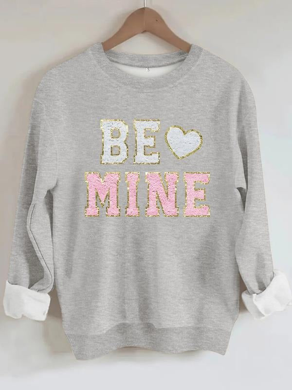 Valentine's Day Be Mine Letter Pattern Warm Sweatshirt, Graduation Long Sleeve Top, Back-To-School Clothing, Women's...