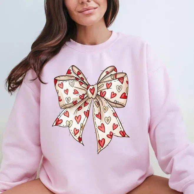 Valentine's Day Coquette Heart Bow Sweatshirt Valentine xoxo love Gift for her T-Shirts, Hoodie | UrbanDripWear.com