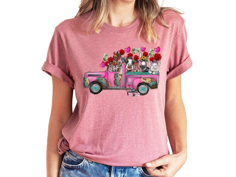 Valentine's Day Farm Truck Tshirt, Farm Animals Shirt, Valentine's Day Gift, Loads Of Howdy Farm Animals Sweater,...